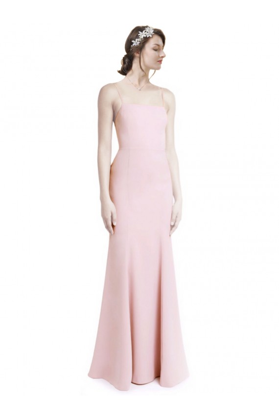 Rosa Sirena Tirantes espagueti Cuadrado Crepé Elástico Largo Vestidos de dama de honor / Vestidos de fiesta Outlet