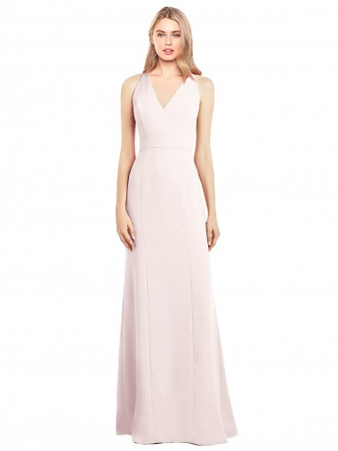 Rosa Trompeta Cuello en V Crepé Elástico Largo Vestidos de dama de honor / Vestidos de fiesta Outlet