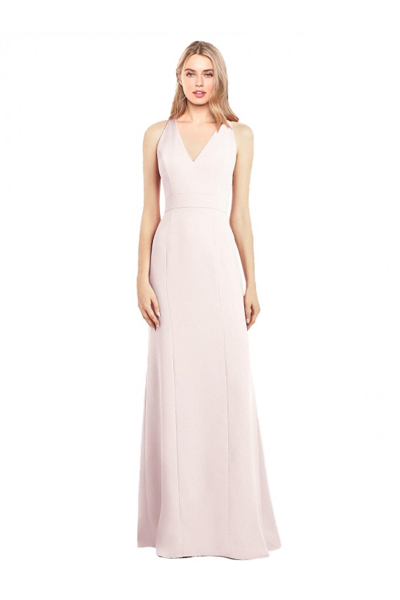 Rosa Trompeta Cuello en V Crepé Elástico Largo Vestidos de dama de honor / Vestidos de fiesta Outlet