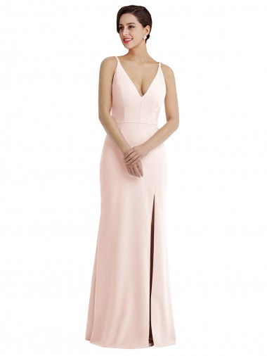 Rosa Trompeta Cuello en V Crepé Elástico Largo Formales Vestidos de dama de honor / Vestidos de fiesta Outlet