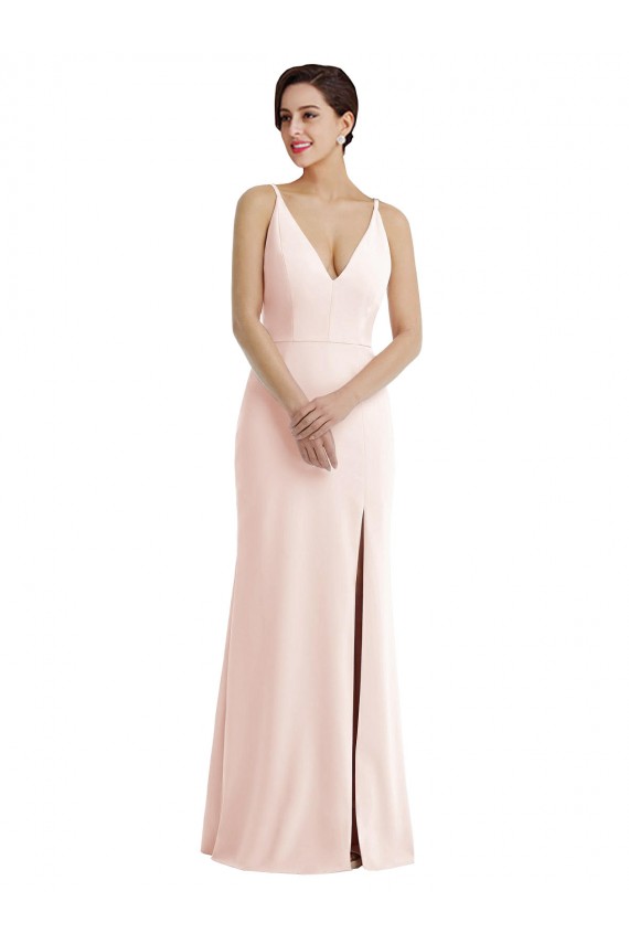 Rosa Trompeta Cuello en V Crepé Elástico Largo Formales Vestidos de dama de honor / Vestidos de fiesta Outlet
