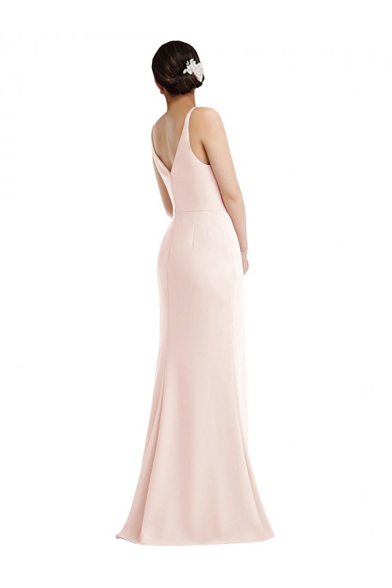Rosa Trompeta Cuello en V Crepé Elástico Largo Formales Vestidos de dama de honor / Vestidos de fiesta Outlet