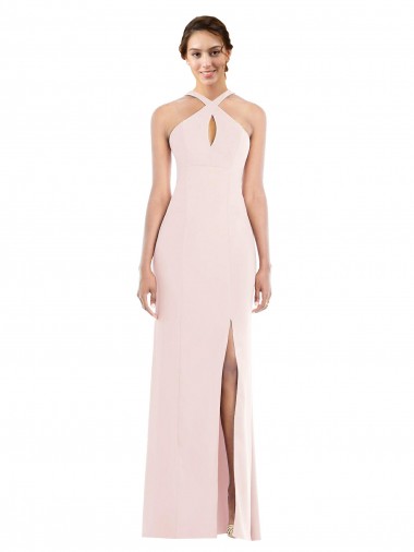 Rosa Trompeta Halter Crepé Elástico Largo Formales Vestidos de dama de honor / Vestidos de fiesta Outlet