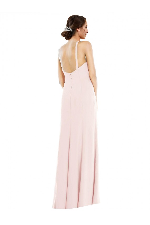 Rosa Trompeta Halter Crepé Elástico Largo Formales Vestidos de dama de honor / Vestidos de fiesta Outlet