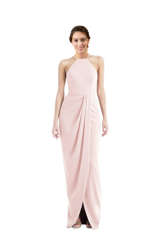 Rosa Trompeta Halter Crepé Elástico Largo Vestidos de dama de honor / Vestidos de fiesta Outlet