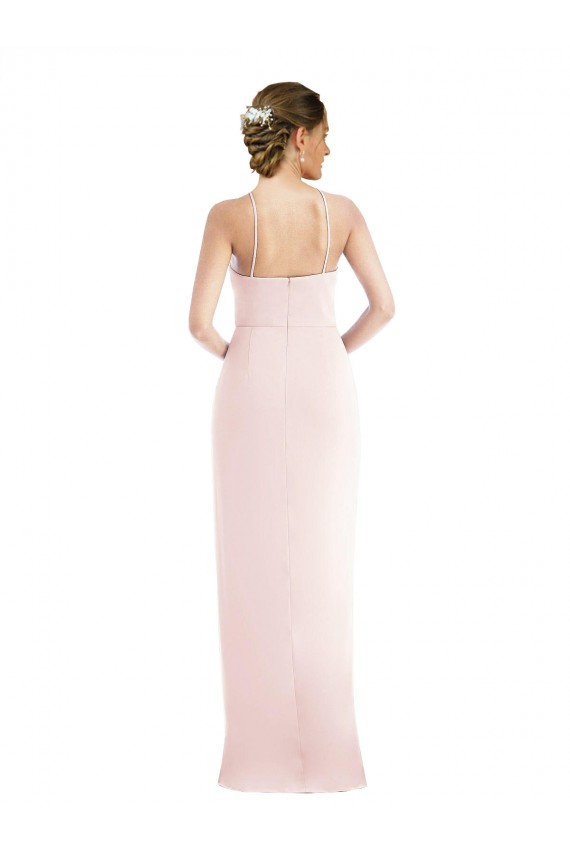 Rosa Trompeta Halter Crepé Elástico Largo Vestidos de dama de honor / Vestidos de fiesta Outlet