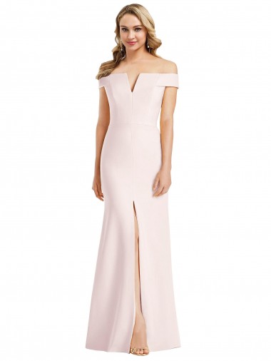 Rosa Trompeta Hombros Descubiertos Cuello en V Crepé Elástico Largo Formales Vestidos de dama de honor / Vestidos de fiesta Outlet
