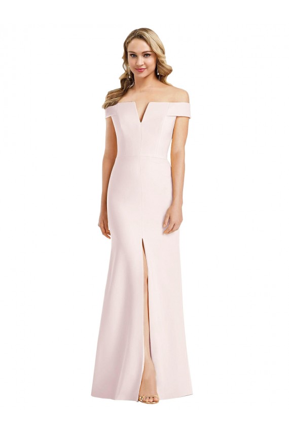 Rosa Trompeta Hombros Descubiertos Cuello en V Crepé Elástico Largo Formales Vestidos de dama de honor / Vestidos de fiesta Outlet