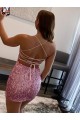 Rosa caliente Cubierta Tirantes espagueti Corto Lentejuelas Terciopelo Corto Vestidos de fiesta Outlet