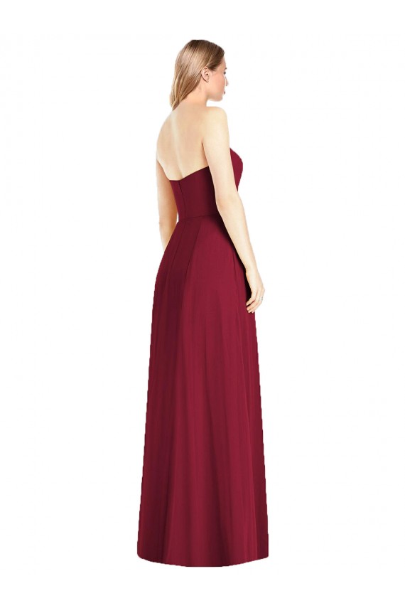 Rosa caliente Trompeta Cuello en V Sin tirantes Gasa Largo Vestidos de dama de honor Outlet