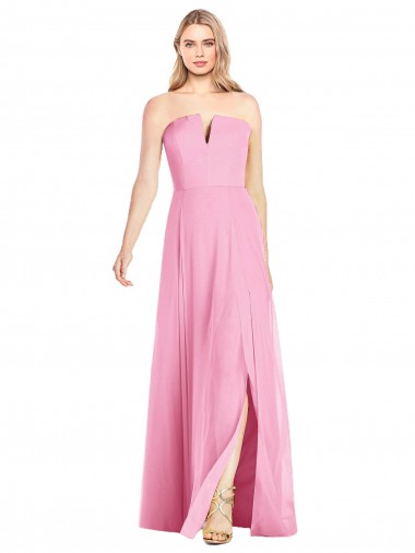 Rosa caliente Trompeta Cuello en V Sin tirantes Gasa Largo Vestidos de dama de honor Outlet