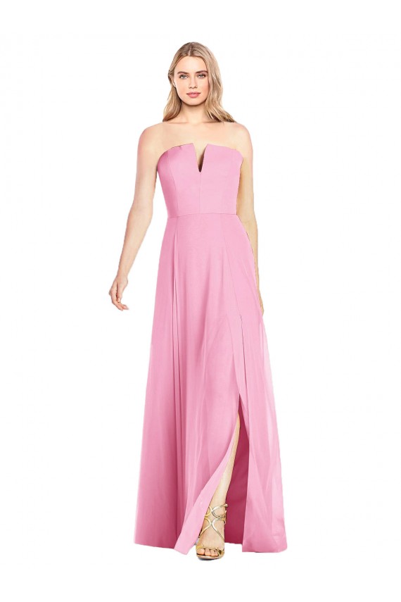 Rosa caliente Trompeta Cuello en V Sin tirantes Gasa Largo Vestidos de dama de honor Outlet