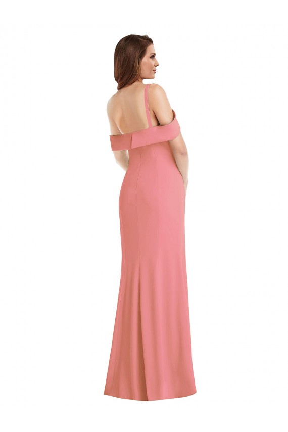 Rosa caliente Trompeta Un Hombre Crepé Elástico Largo Vestidos de dama de honor / Vestidos de fiesta Outlet