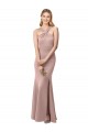Rosa empolvado Cubierta Halter Cuello Alto Crepé Elástico Largo Vestidos de dama de honor / Vestidos de fiesta Outlet