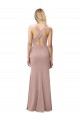 Rosa empolvado Cubierta Halter Cuello Alto Crepé Elástico Largo Vestidos de dama de honor / Vestidos de fiesta Outlet