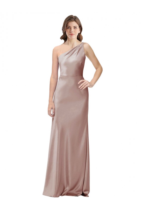 Rosa empolvado Cubierta Un Hombre Satén elástico Largo Formales Vestidos de dama de honor / Vestidos de fiesta Outlet