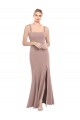 Rosa empolvado Sirena Cuadrado Cuello Alto Crepé Elástico Largo Vestidos de dama de honor / Vestidos de fiesta Outlet