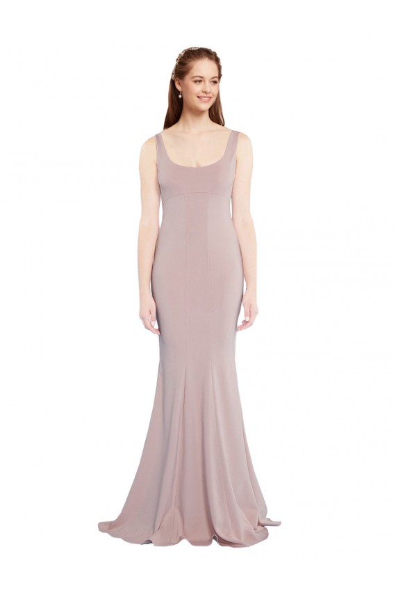 Rosa empolvado Sirena Cucharón Crepé Elástico Largo Formales Vestidos de dama de honor / Vestidos de fiesta Outlet
