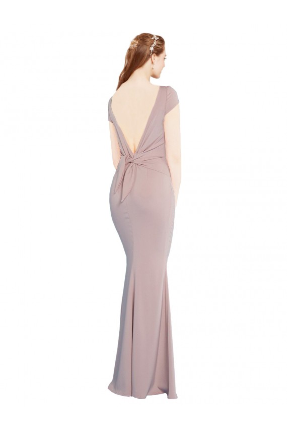 Rosa empolvado Sirena Cuello Barco Crepé Elástico Largo Formales Vestidos de dama de honor / Vestidos de fiesta Outlet