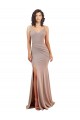 Rosa empolvado Sirena Cuello en V Crepé Elástico Largo Formales Vestidos de dama de honor / Vestidos de fiesta Outlet