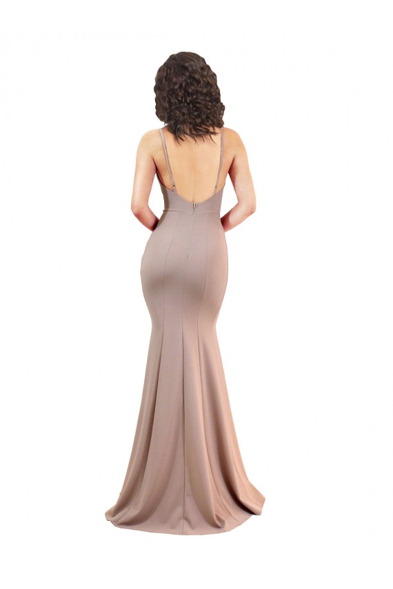 Rosa empolvado Sirena Cuello en V Crepé Elástico Largo Formales Vestidos de dama de honor / Vestidos de fiesta Outlet