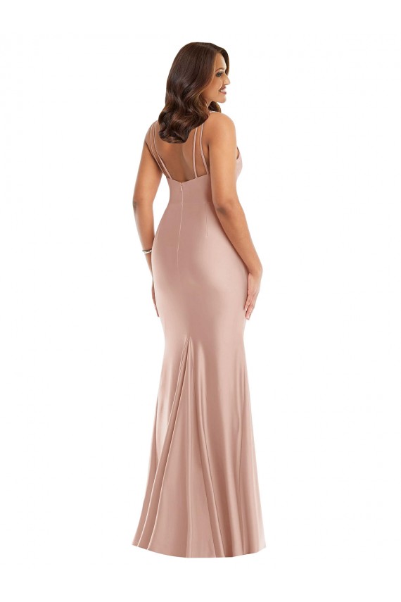 Rosa empolvado Sirena Cuello en V Satén sedoso Largo Formales Vestidos de dama de honor / Vestidos de fiesta Outlet
