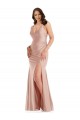 Rosa empolvado Sirena Cuello en V Satén sedoso Largo Formales Vestidos de dama de honor / Vestidos de fiesta Outlet