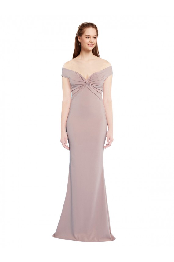Rosa empolvado Sirena Hombros Descubiertos Cuello en V Crepé Elástico Largo Formales Vestidos de dama de honor / Vestidos de fiesta Outlet