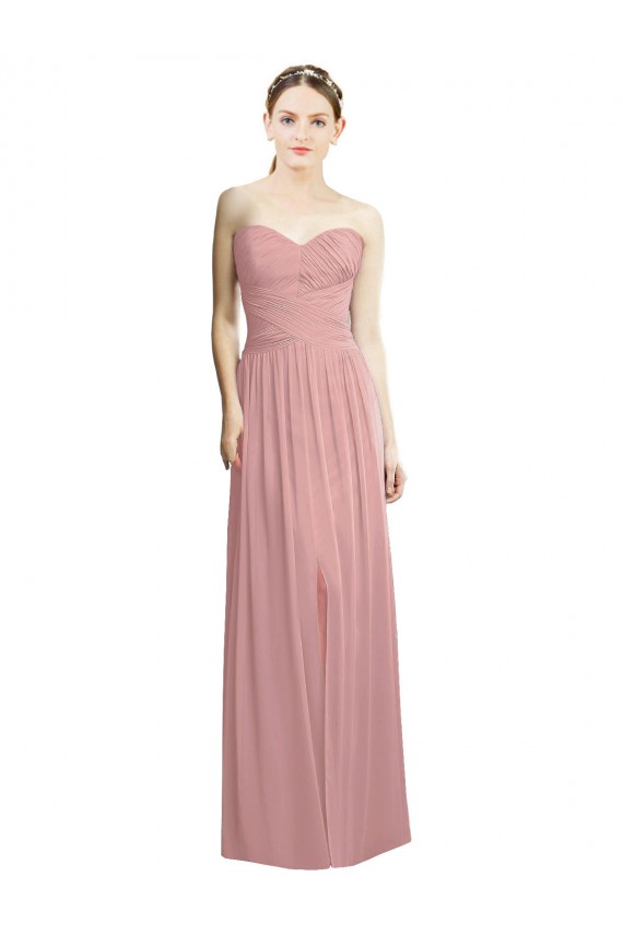 Rosa empolvado línea A Cuello de Corazón Sin tirantes Gasa Largo Formales Vestidos de dama de honor / Vestidos de noche Outlet