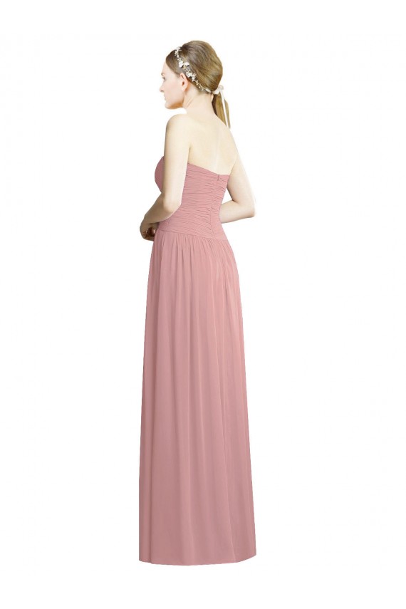Rosa empolvado línea A Cuello de Corazón Sin tirantes Gasa Largo Formales Vestidos de dama de honor / Vestidos de noche Outlet