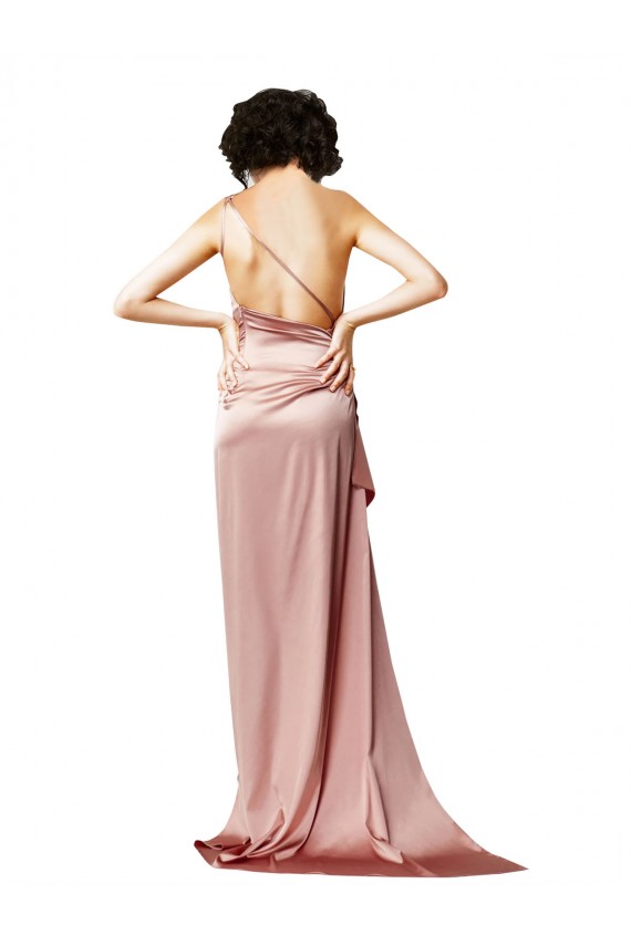 Rosa empolvado línea A Un Hombre Satén sedoso Largo Formales Vestidos de dama de honor / Vestidos de fiesta Outlet