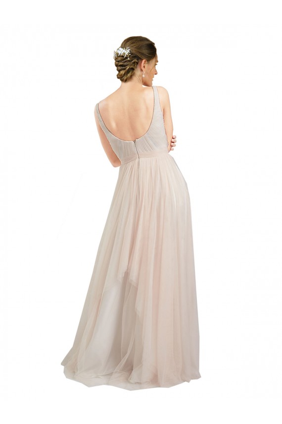 Rosa línea A Cucharón Tul Largo Vestidos de dama de honor Outlet