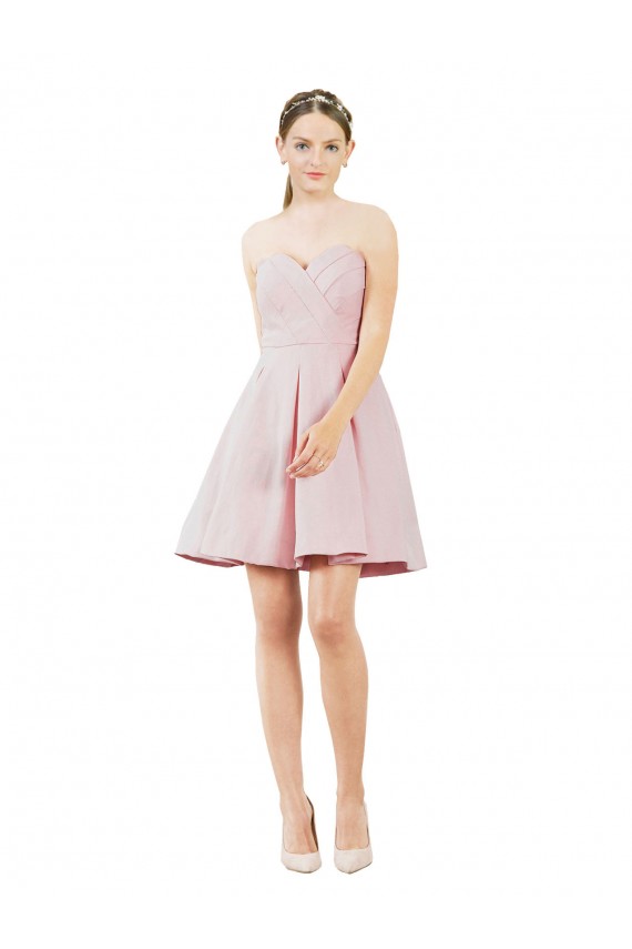 Rosa línea A Cuello de Corazón Satén Corto Vestidos de dama de honor / Vestidos de cóctel Outlet