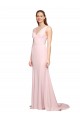 Rosa línea A Cuello en V Barrer tren Crepé Elástico Largo Vestidos de dama de honor / Vestidos de fiesta Outlet