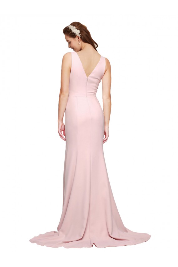 Rosa línea A Cuello en V Barrer tren Crepé Elástico Largo Vestidos de dama de honor / Vestidos de fiesta Outlet