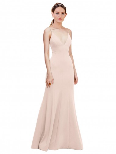 Rosa línea A Cuello en V Crepé Elástico Largo Formales Vestidos de dama de honor / Vestidos de fiesta Outlet