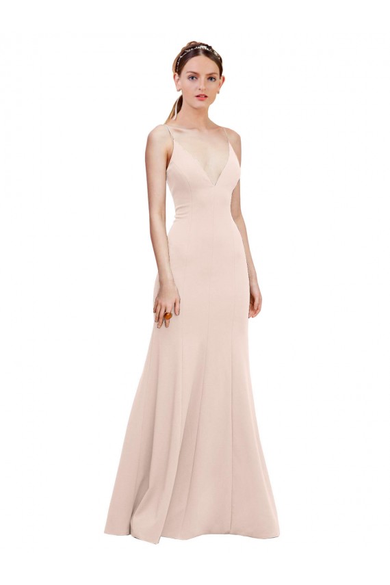 Rosa línea A Cuello en V Crepé Elástico Largo Formales Vestidos de dama de honor / Vestidos de fiesta Outlet