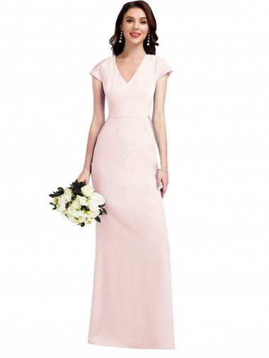 Rosa línea A Cuello en V Crepé Elástico Largo Formales Vestidos de dama de honor / Vestidos de fiesta Outlet