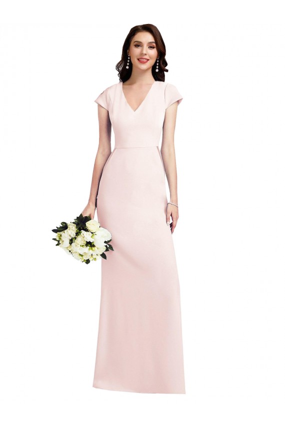 Rosa línea A Cuello en V Crepé Elástico Largo Formales Vestidos de dama de honor / Vestidos de fiesta Outlet
