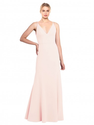Rosa línea A Cuello en V Cuello Alto Crepé Elástico Largo Formales Vestidos de dama de honor / Vestidos de fiesta Outlet