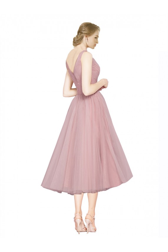 Rosa línea A Cuello en V Tul Corto Vestidos de dama de honor / Vestidos de cóctel / Vestidos para homecoming Outlet