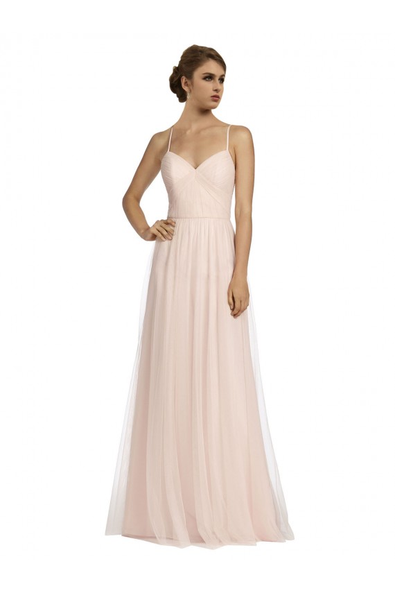 Rosa línea A Tirantes espagueti Tul Largo Vestidos de dama de honor Outlet