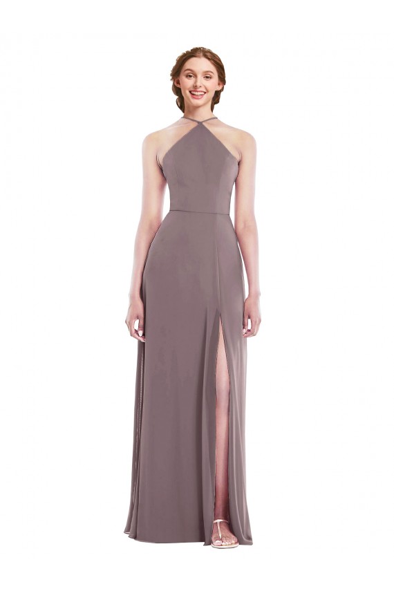 Rosa polvorienta línea A Halter Gasa Largo Formales Vestidos de dama de honor / Vestidos de noche Outlet