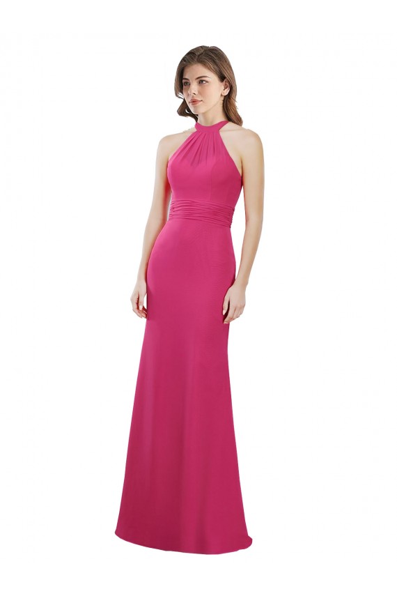 Rubí línea A Halter Cuello de Corazón Gasa Largo Vestidos de dama de honor Outlet