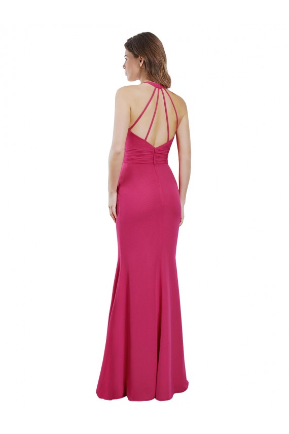 Rubí línea A Halter Cuello de Corazón Gasa Largo Vestidos de dama de honor Outlet
