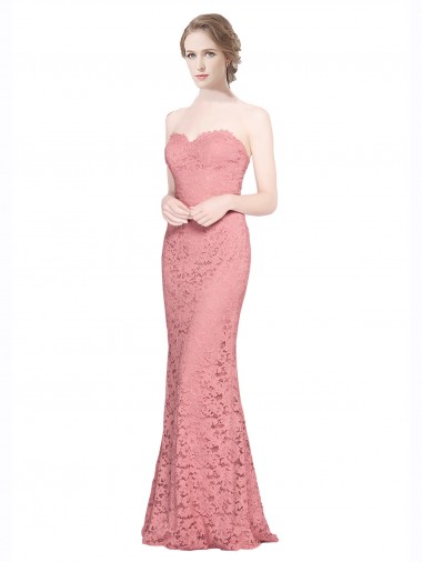 Salmón Sirena Cuello de Corazón Sin tirantes Encaje Largo Vestidos de dama de honor / Vestidos de fiesta Outlet