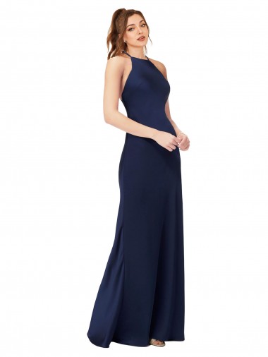 Sapphire Cubierta Cuello Alto Satén sedoso Largo Formales Vestidos de dama de honor / Vestidos de fiesta Outlet