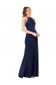 Sapphire Cubierta Cuello Alto Satén sedoso Largo Formales Vestidos de dama de honor / Vestidos de fiesta Outlet