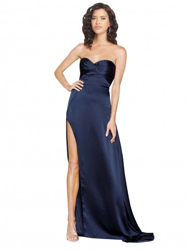 Sapphire línea A Cuello Alto Satén sedoso Largo Formales Vestidos de dama de honor / Vestidos de fiesta Outlet