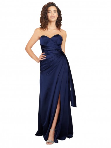 Sapphire línea A Cuello de Corazón Sin tirantes Satén sedoso Largo Formales Vestidos de dama de honor / Vestidos de fiesta Outlet